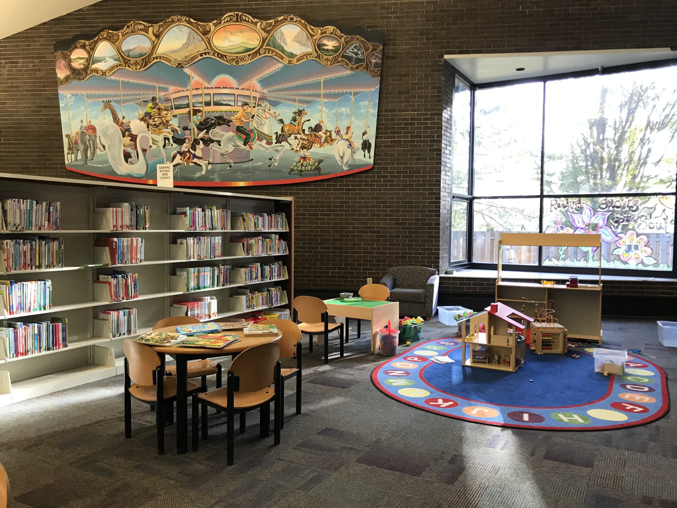 Heatherdowns children area showing some imagination toys like a store front 