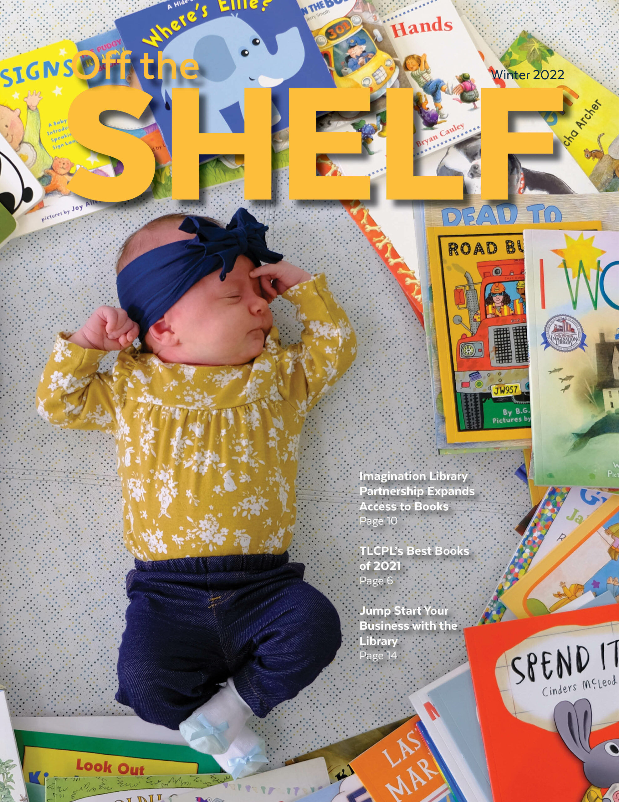 Off the Shelf winter 2022 cover of a baby sleeping surrounded by books