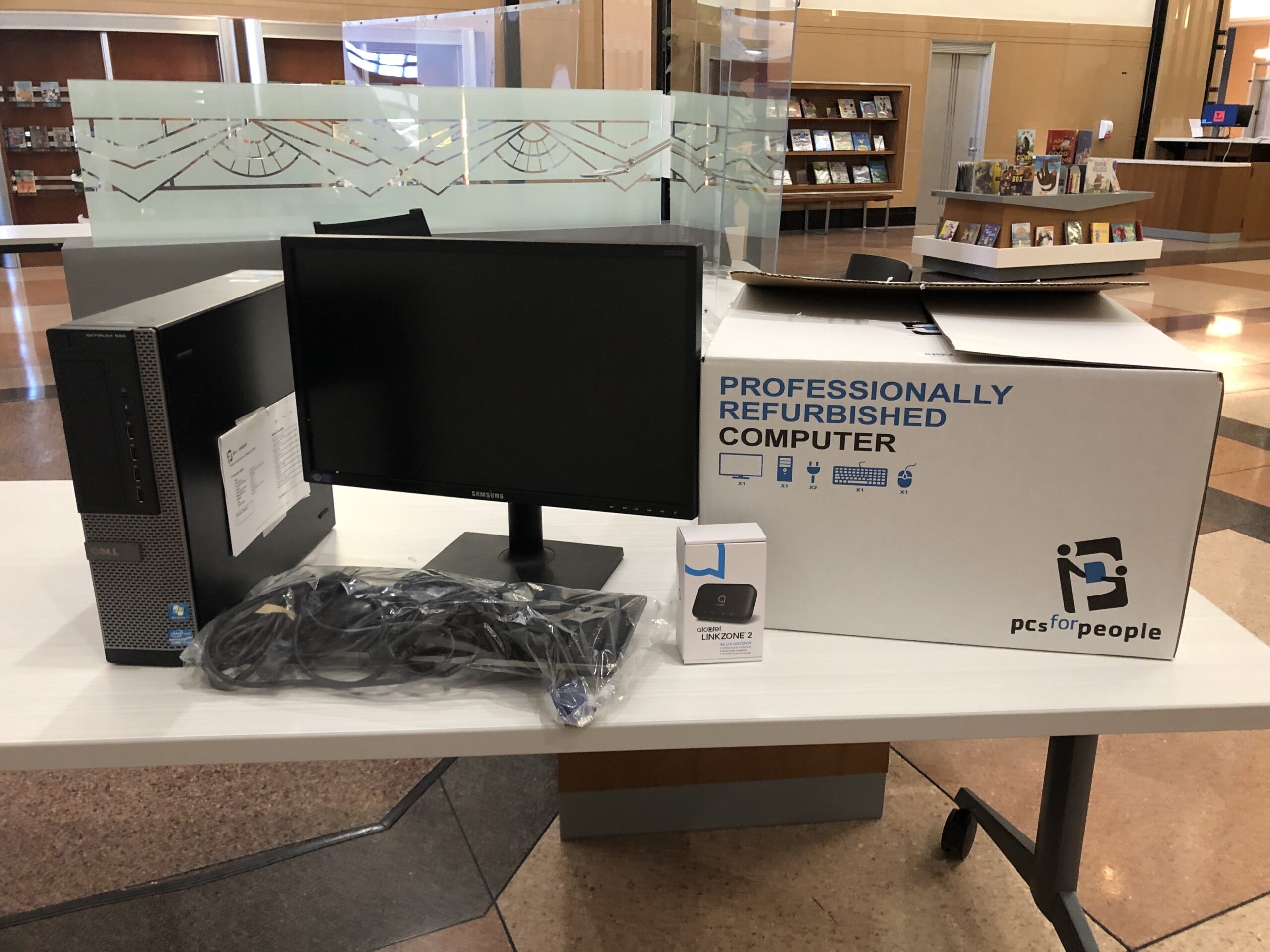 Pcs for People scaled Image of PCs for People including a monitor, keyboard, personal computer, mouse