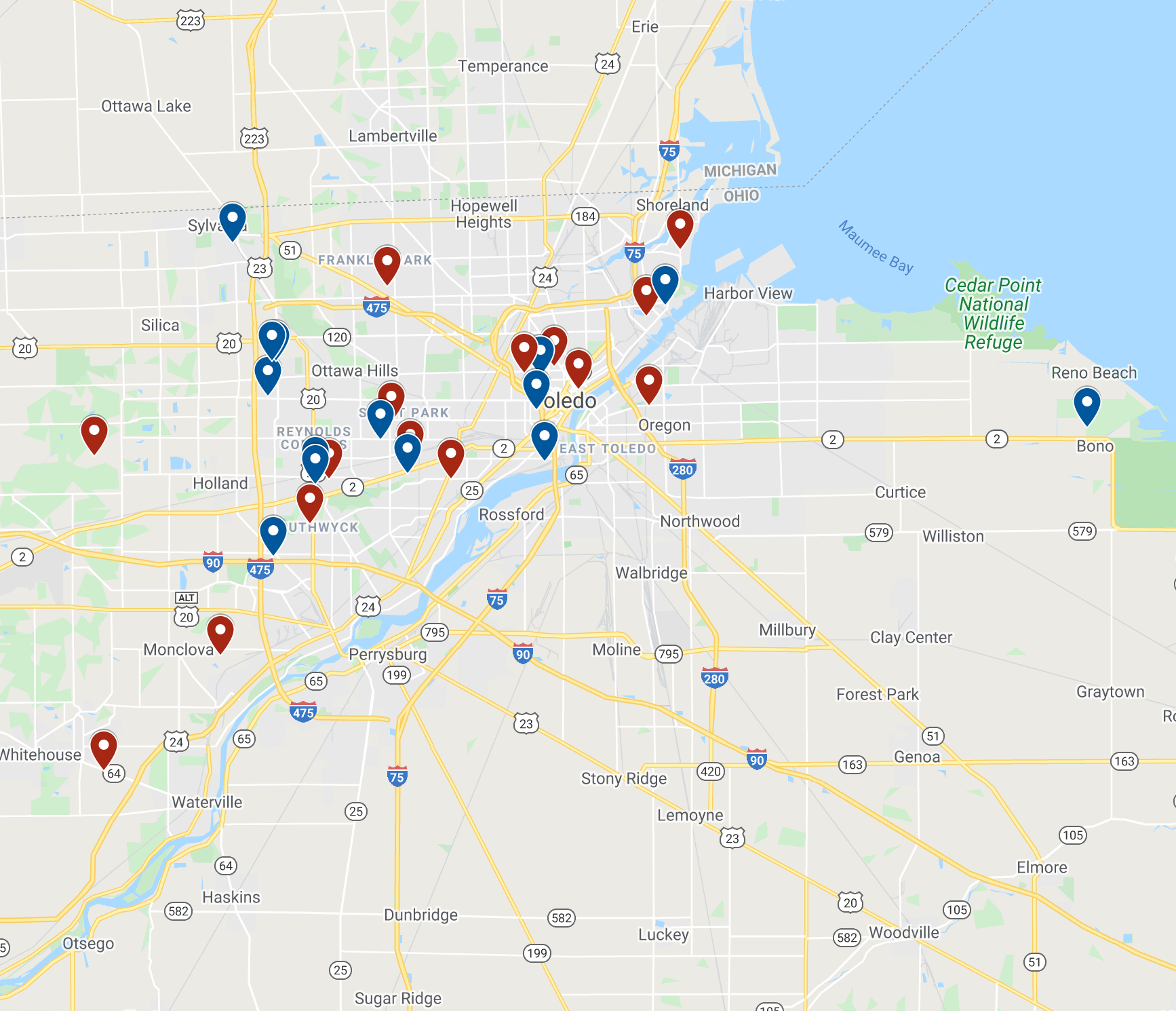 Mobile Services Map of locations they stop. This links to a google maps version of them.