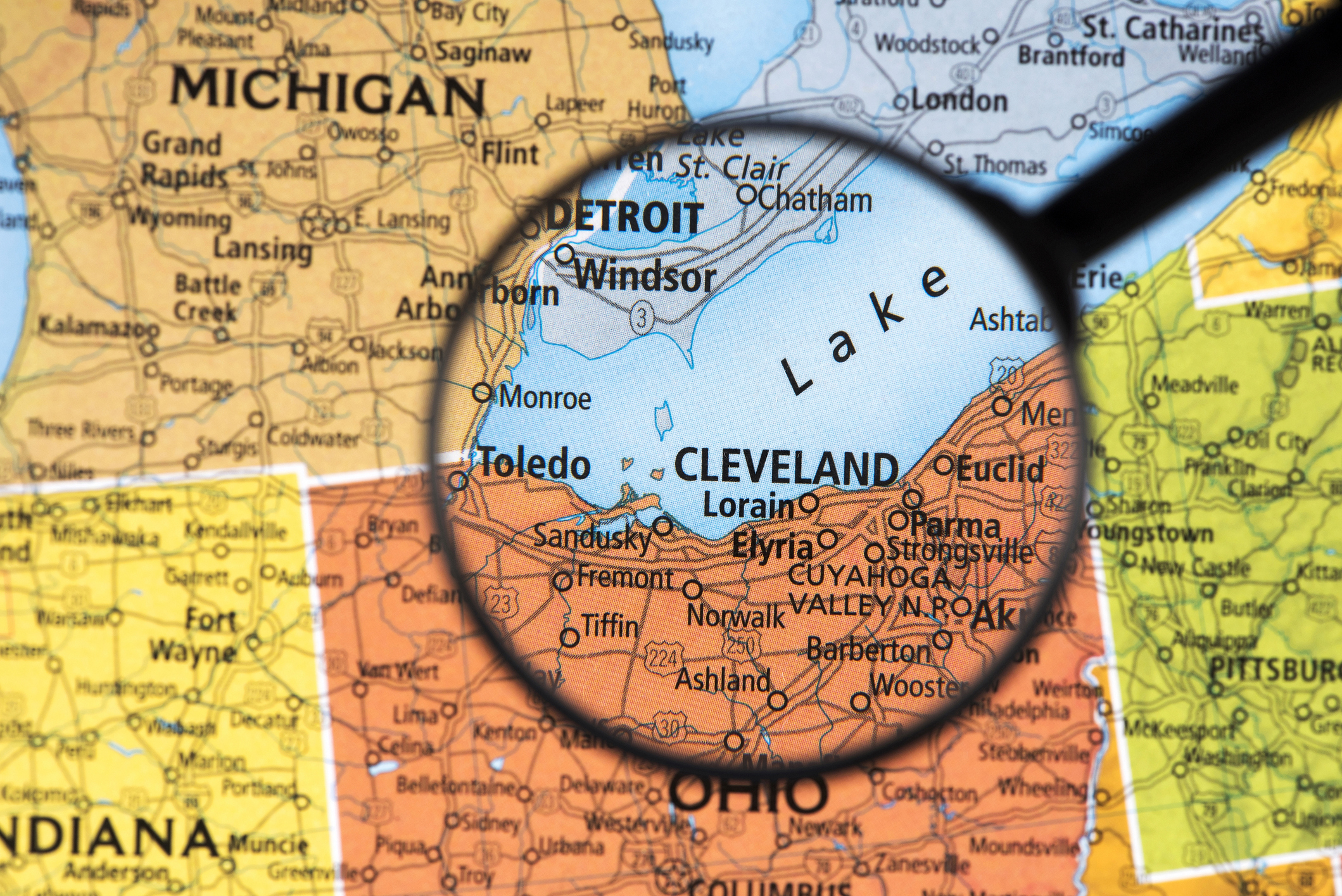 Toledo Area Map zoomed in with a magnifying glass