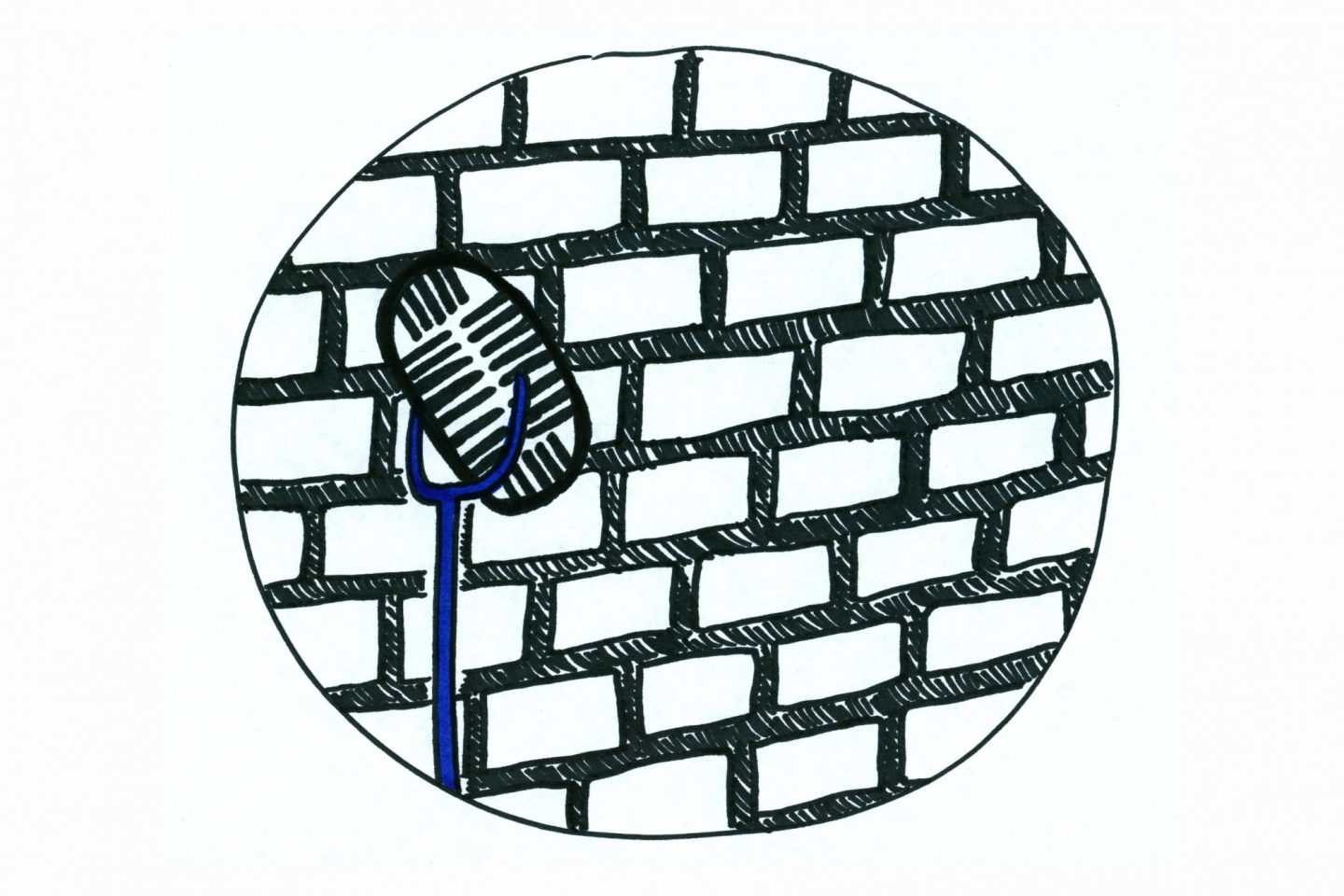 The featured image used for a Paul Mooney blog post shows a hand-drawn microphone in front of a brick wall.