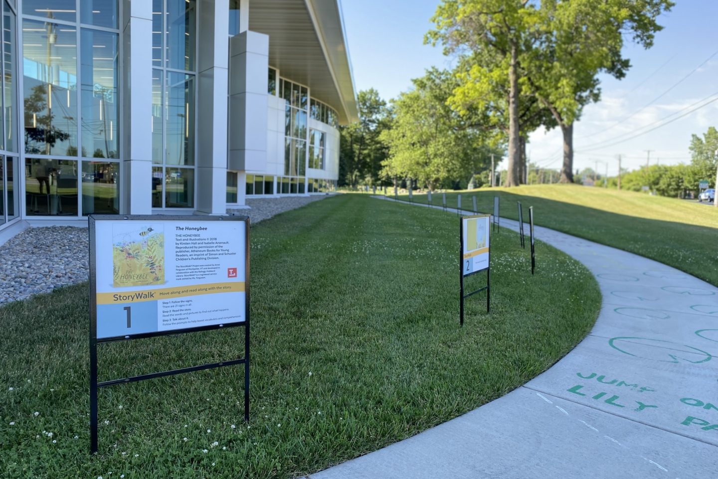 View of the StoryWalk from King Road's sidewalk.