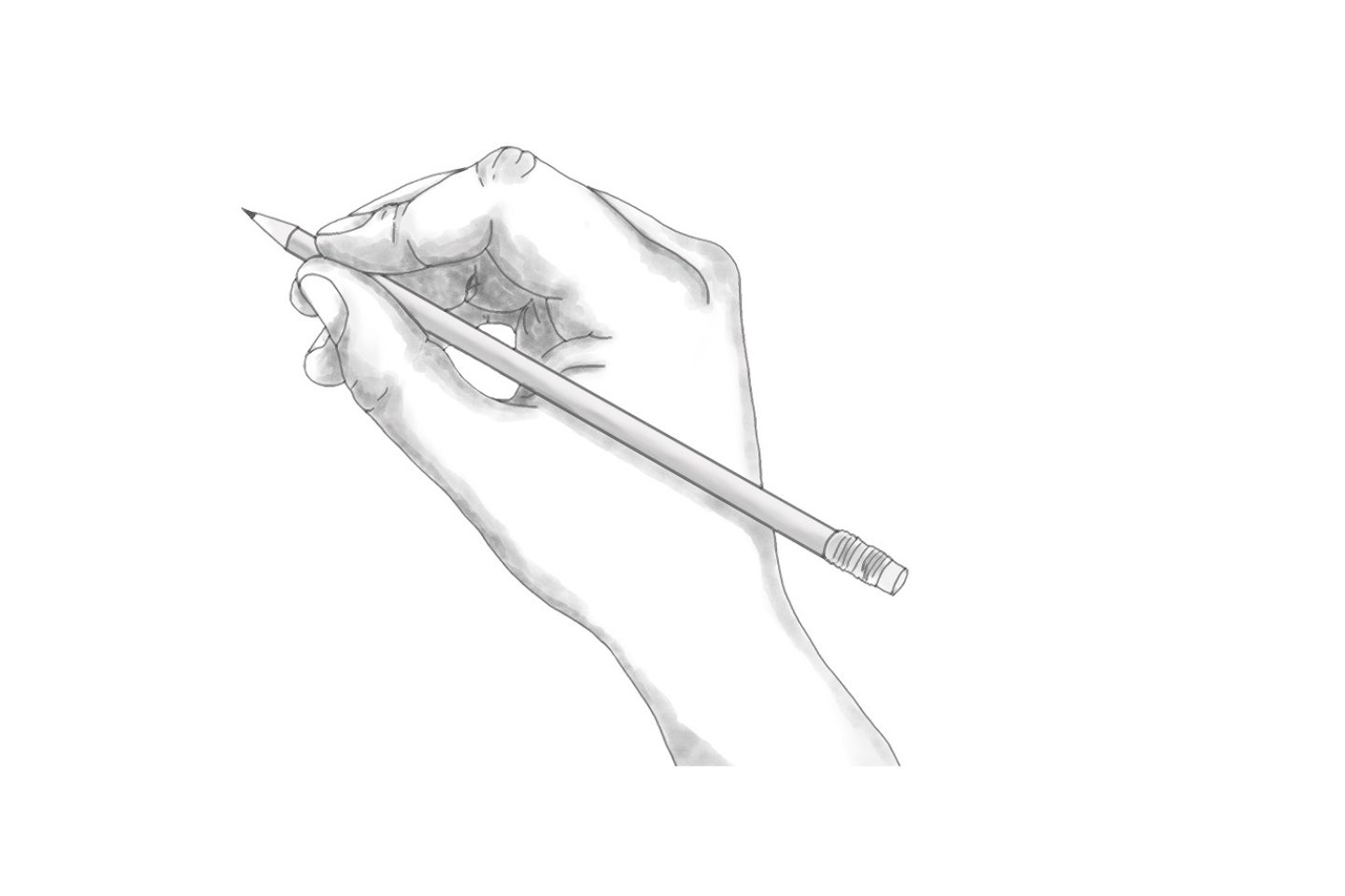 A drawing of a hand holding a pencil.