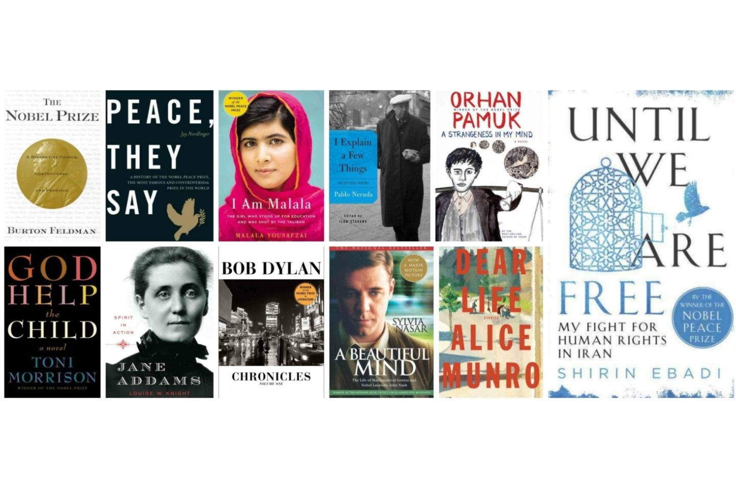 A collaged advertisement of Nobel Prize winning books.