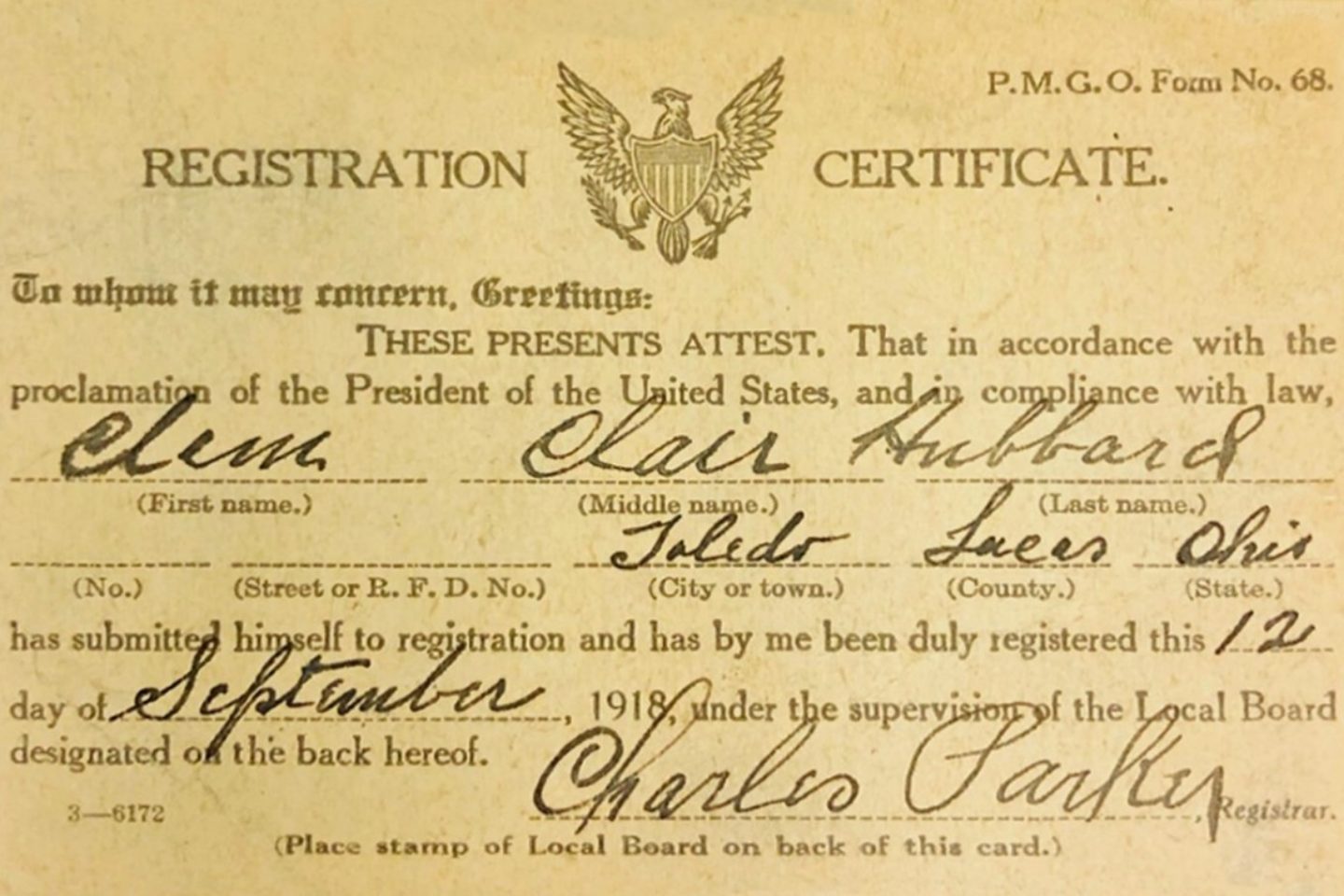 WWI Registration Card 191011 123451