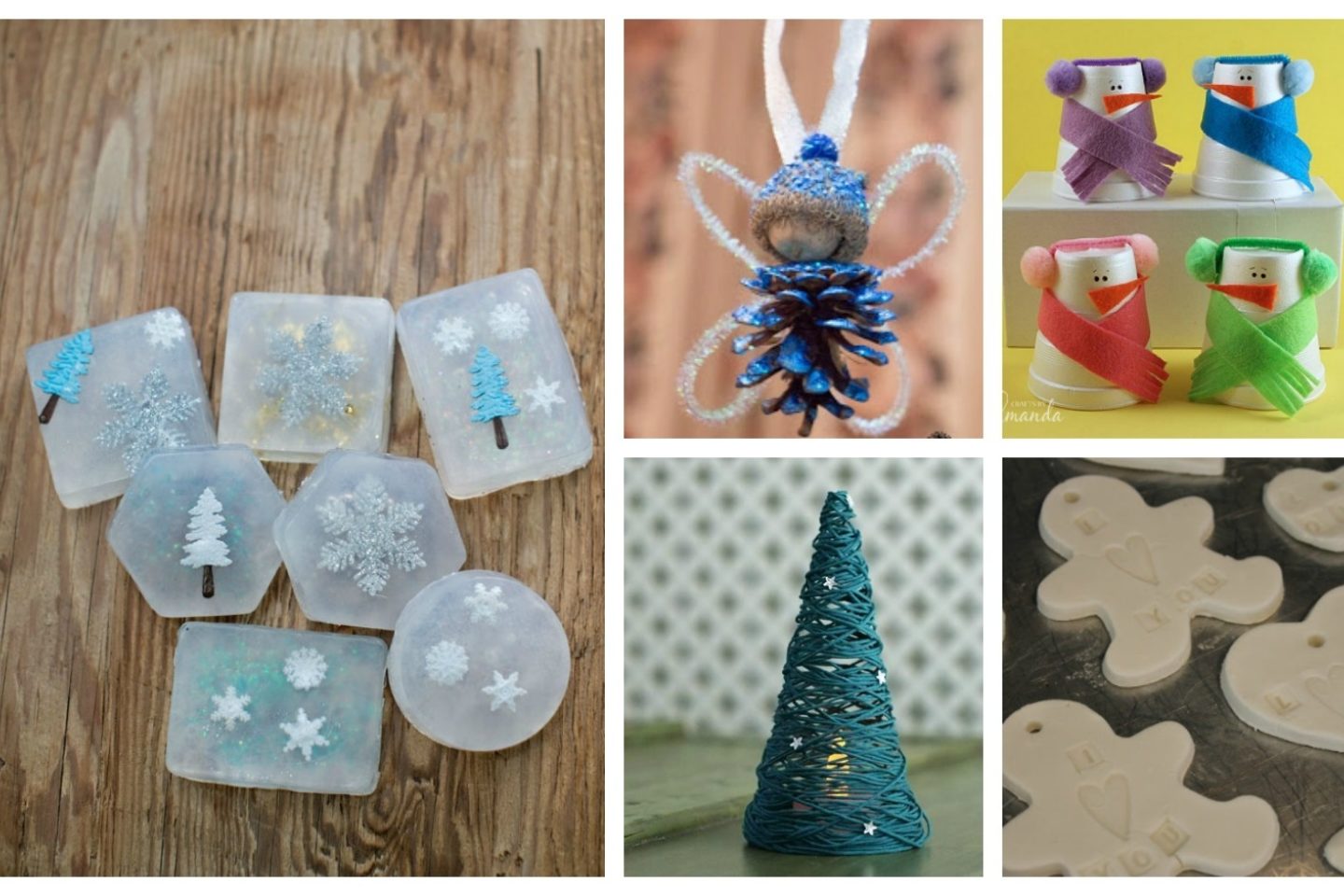 A collage of various holiday crafts one can make with children and teens.
