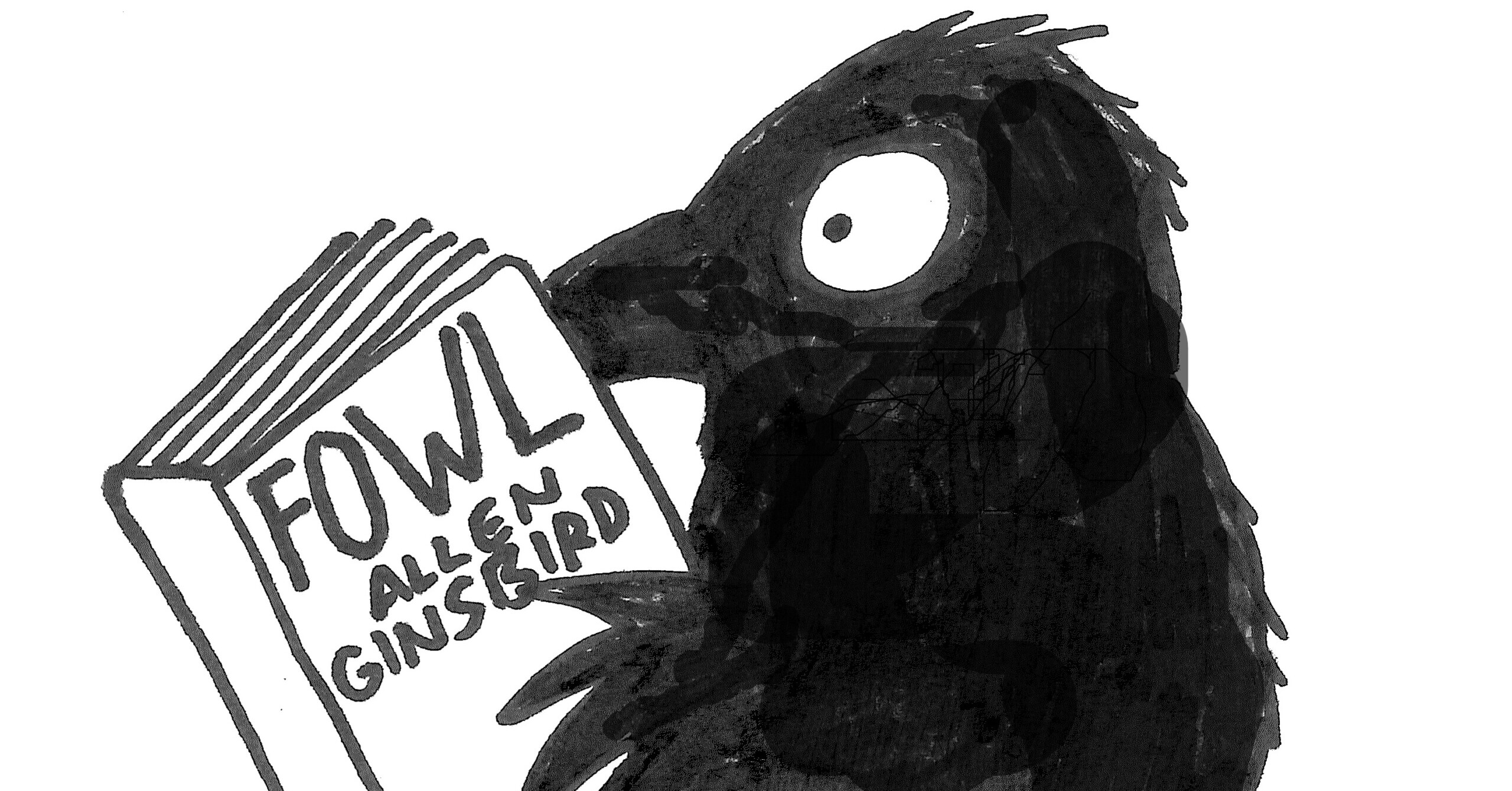 Illustration of a bird reading a book