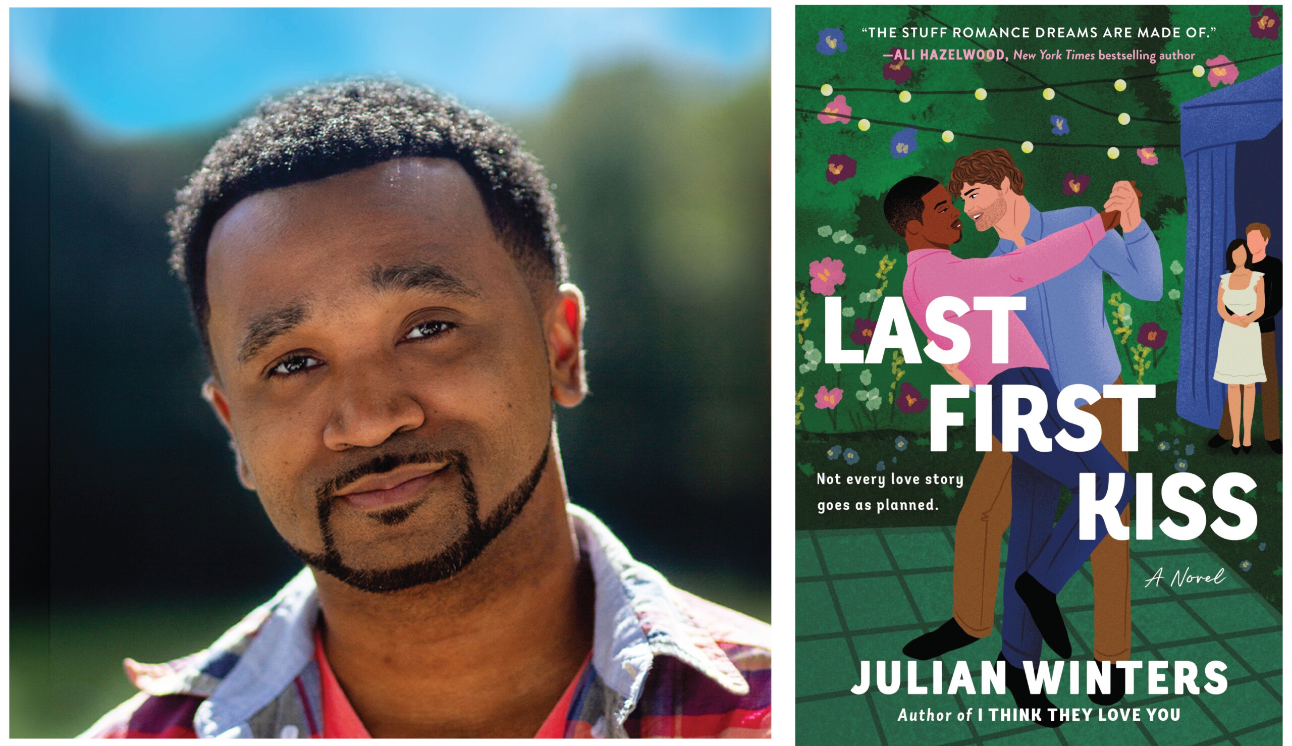 Julian Winters headshot with book cover of Last First Kiss Julian Winters headshot with book cover of Last First Kiss