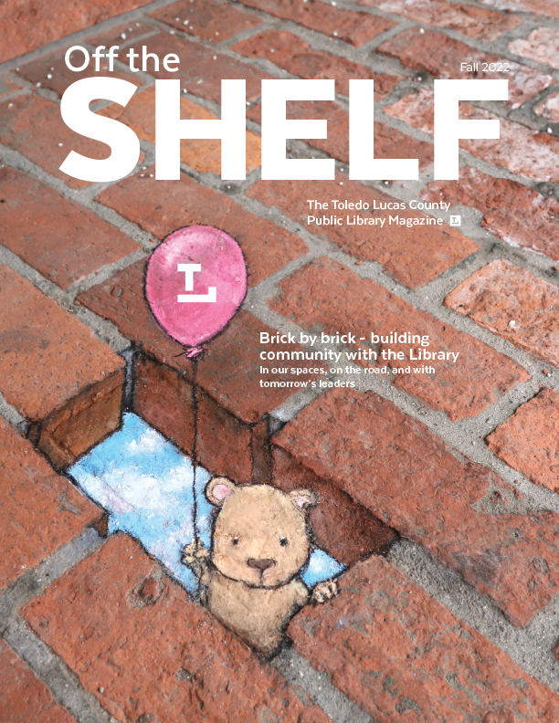 Off the Shelf fall 2022 cover of a sidewalk chalk bear popping out of the ground