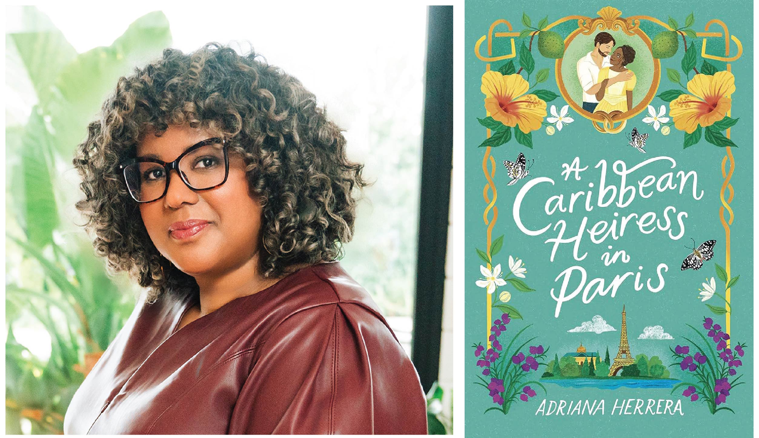 Adriana Herrera headshot with book cover of A Careibbean Heiress in Paris. Adriana Herrera headshot with book cover of A Careibbean Heiress in Paris.