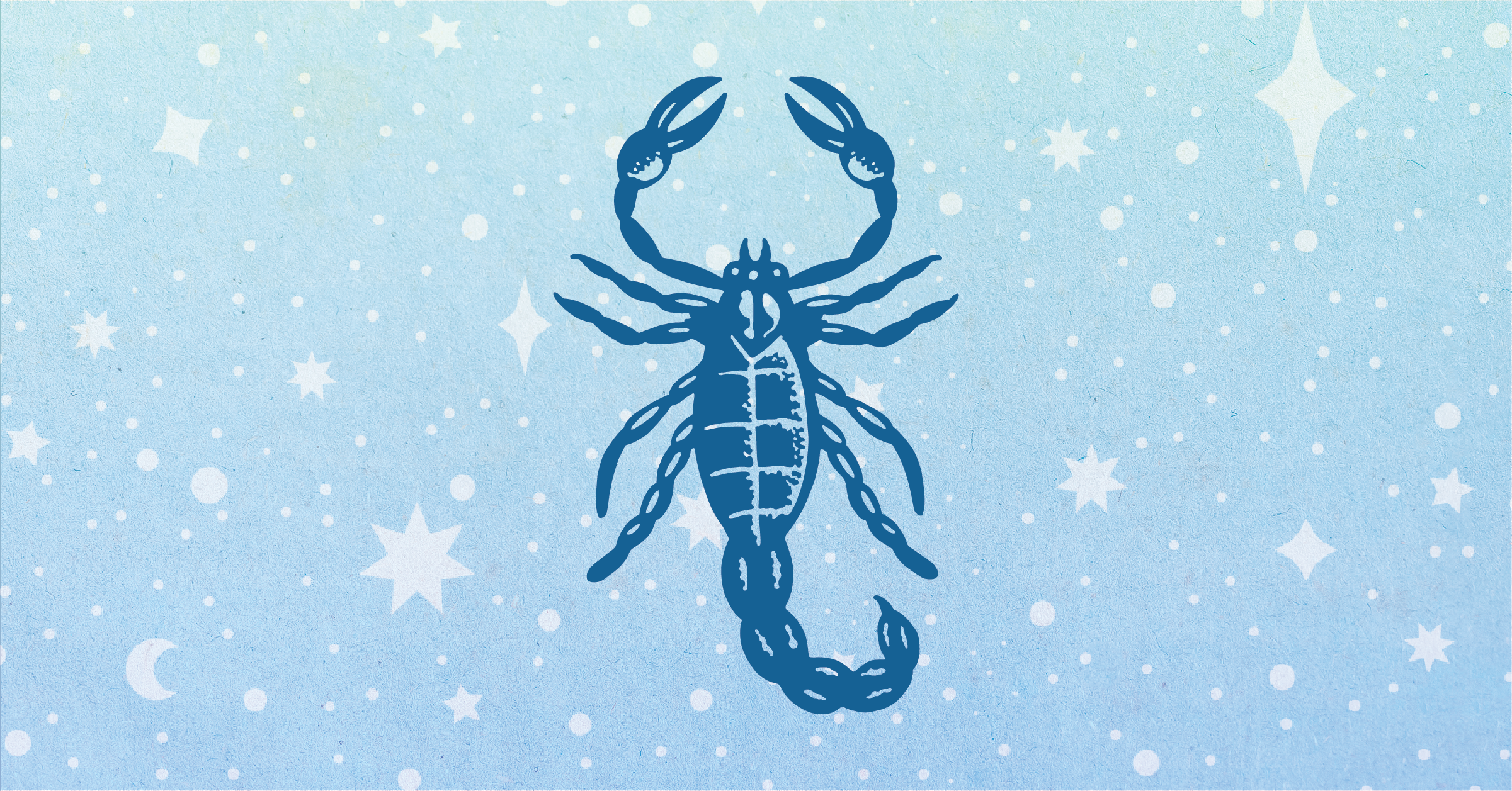 Illustration of a scorpion against a starry sky.