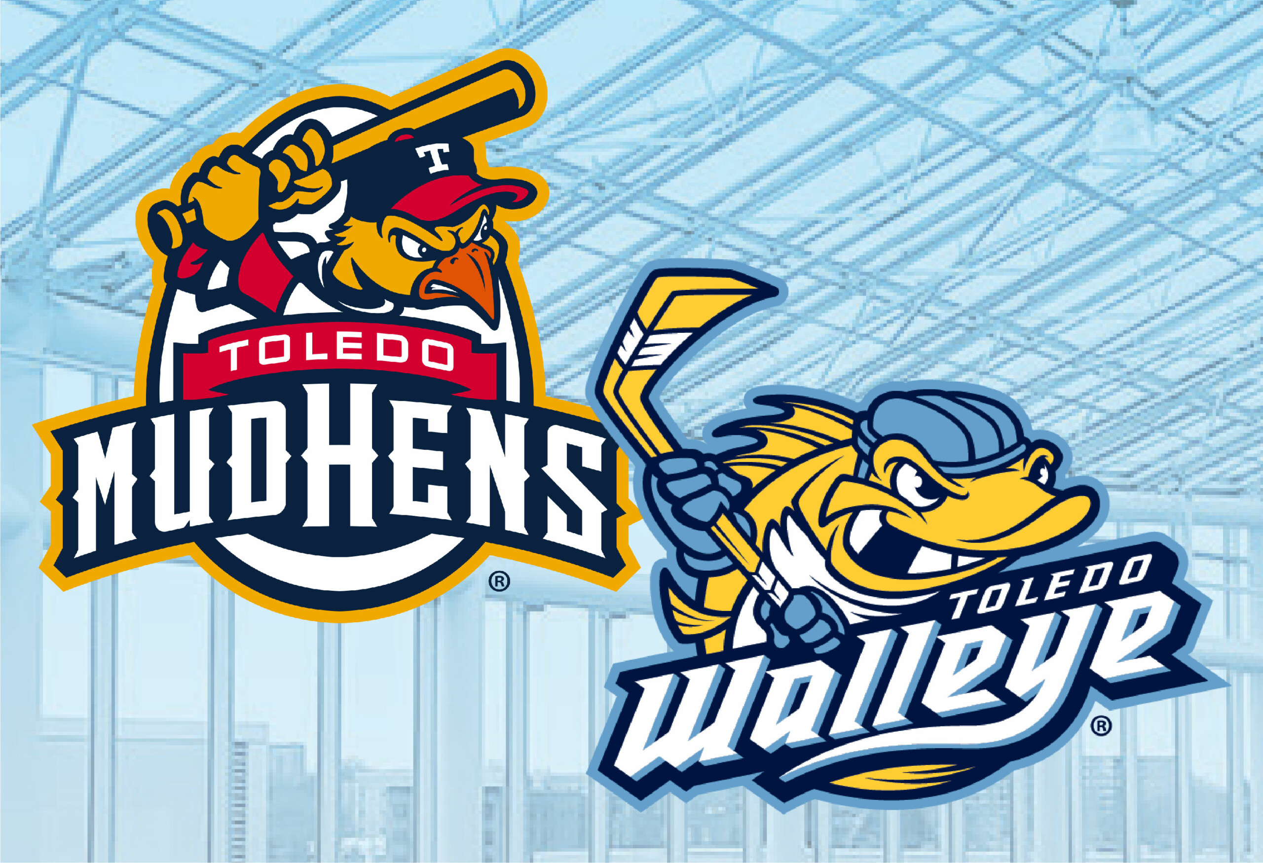 WalleyeMudhens takeover logos The Mud Hens logo and Toledo Walleye logo.