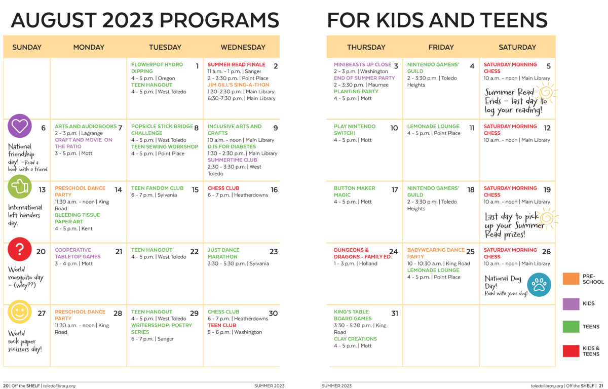 Program Calendars Toledo Lucas County Public Library TLCPL