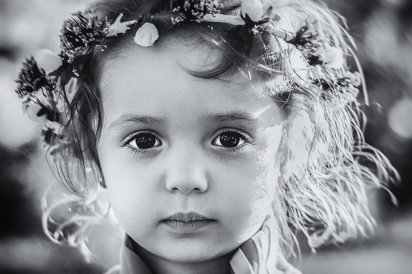 child black and white photo