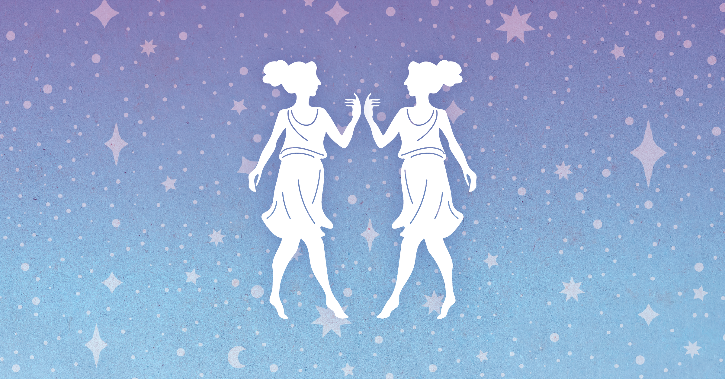 Starry sky with Gemini symbol.