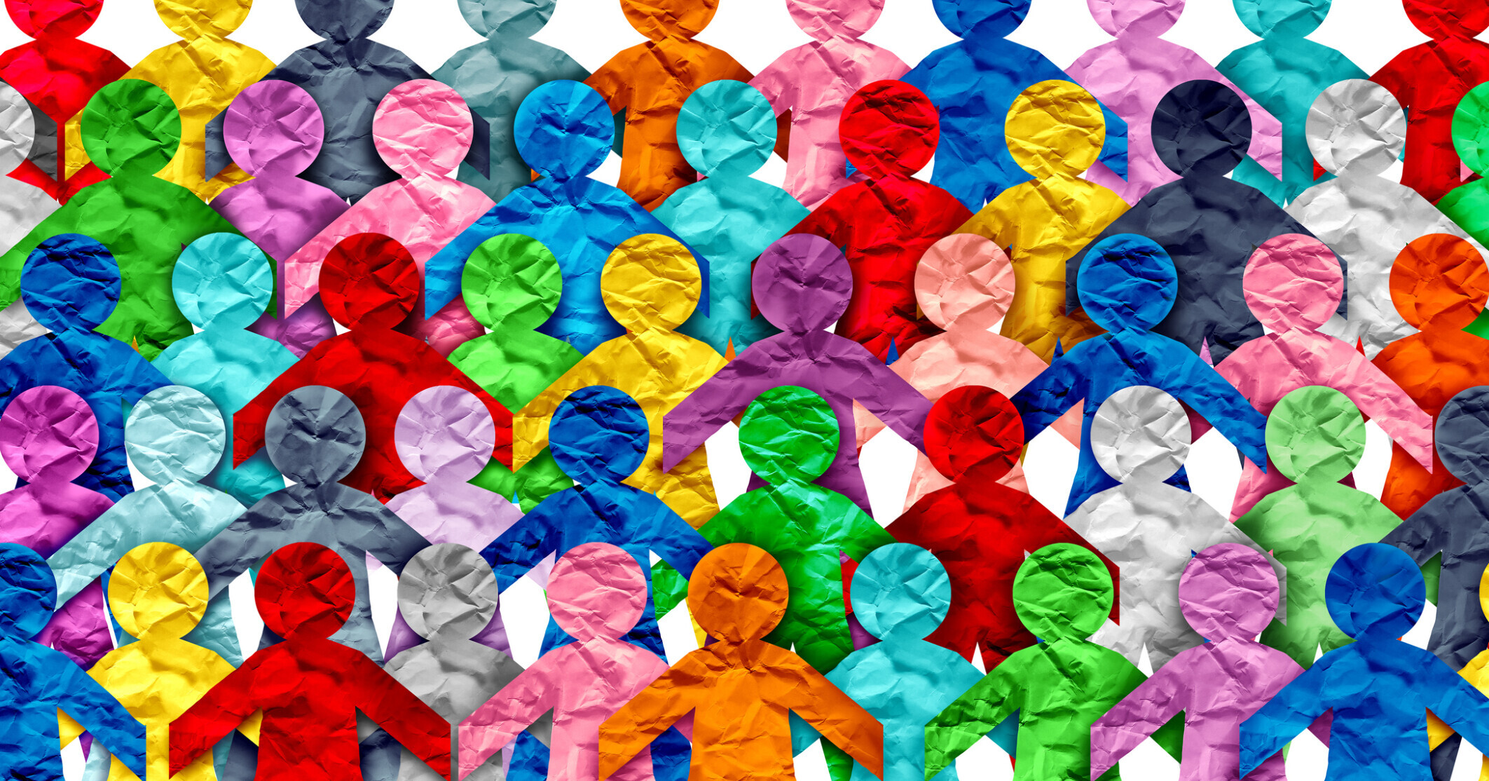 Paper dolls in rainbow colors.
