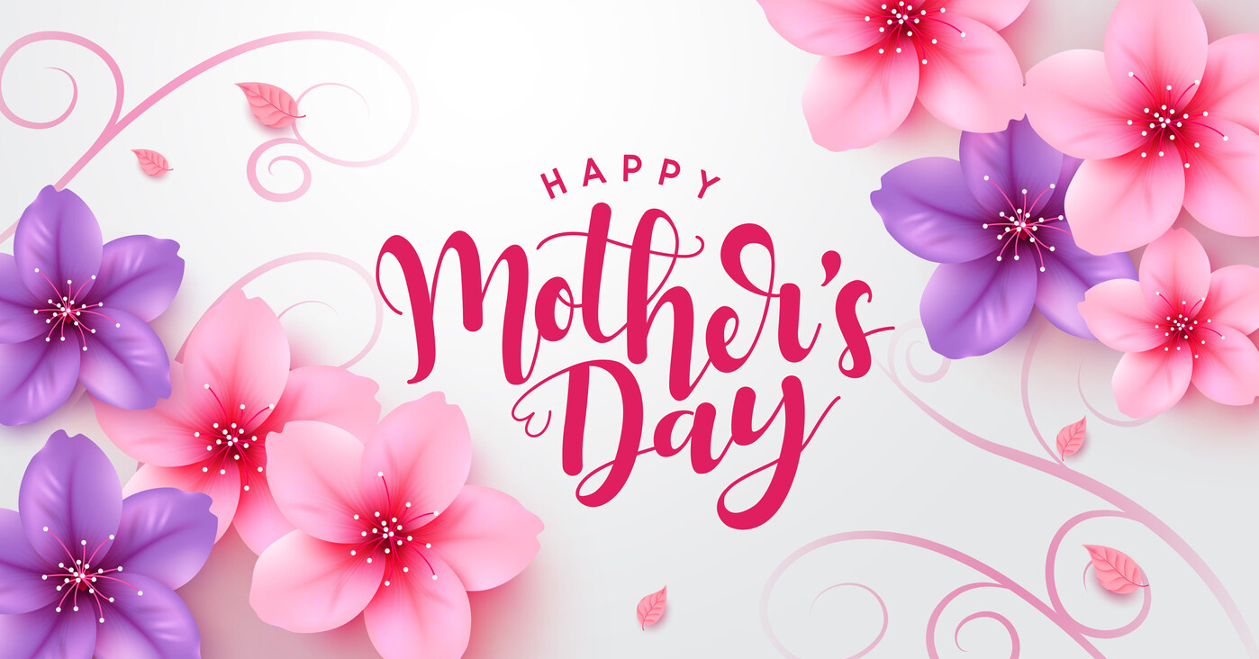 Mother's day greeting card with cherry blossom elements.