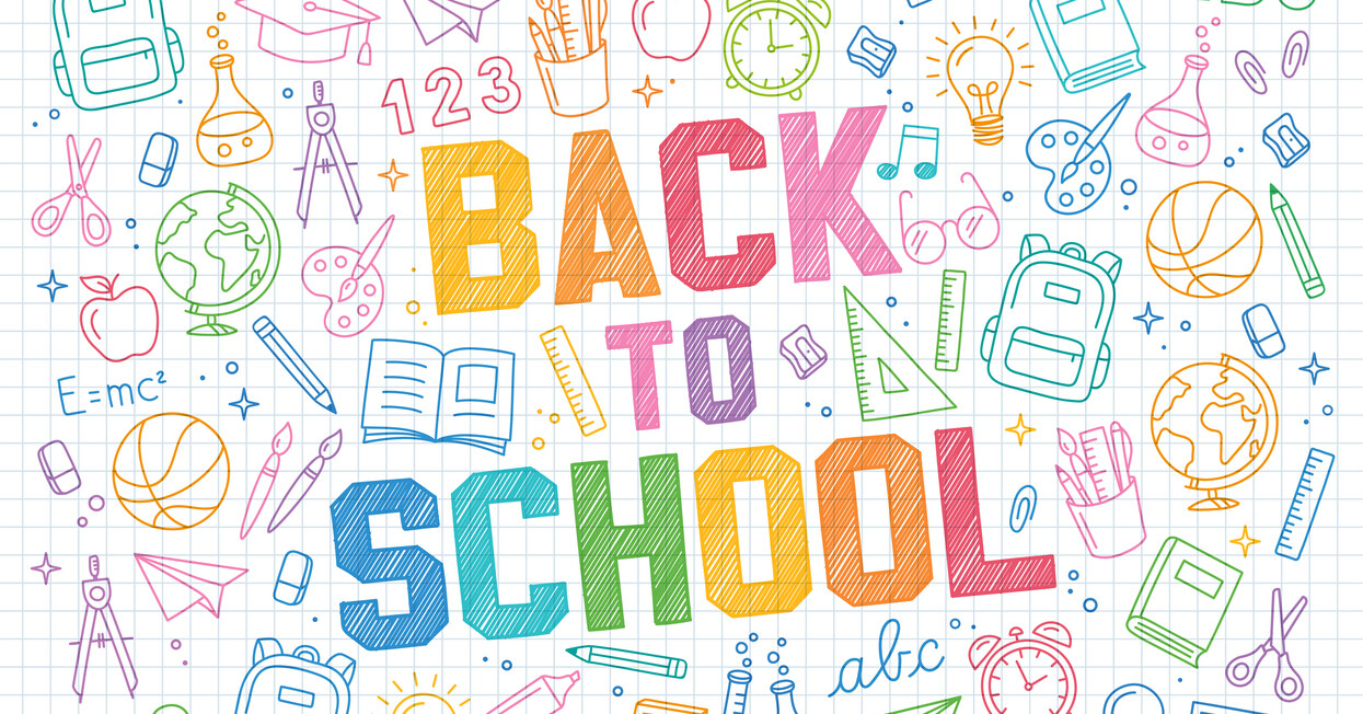 Illustration of school supplies.