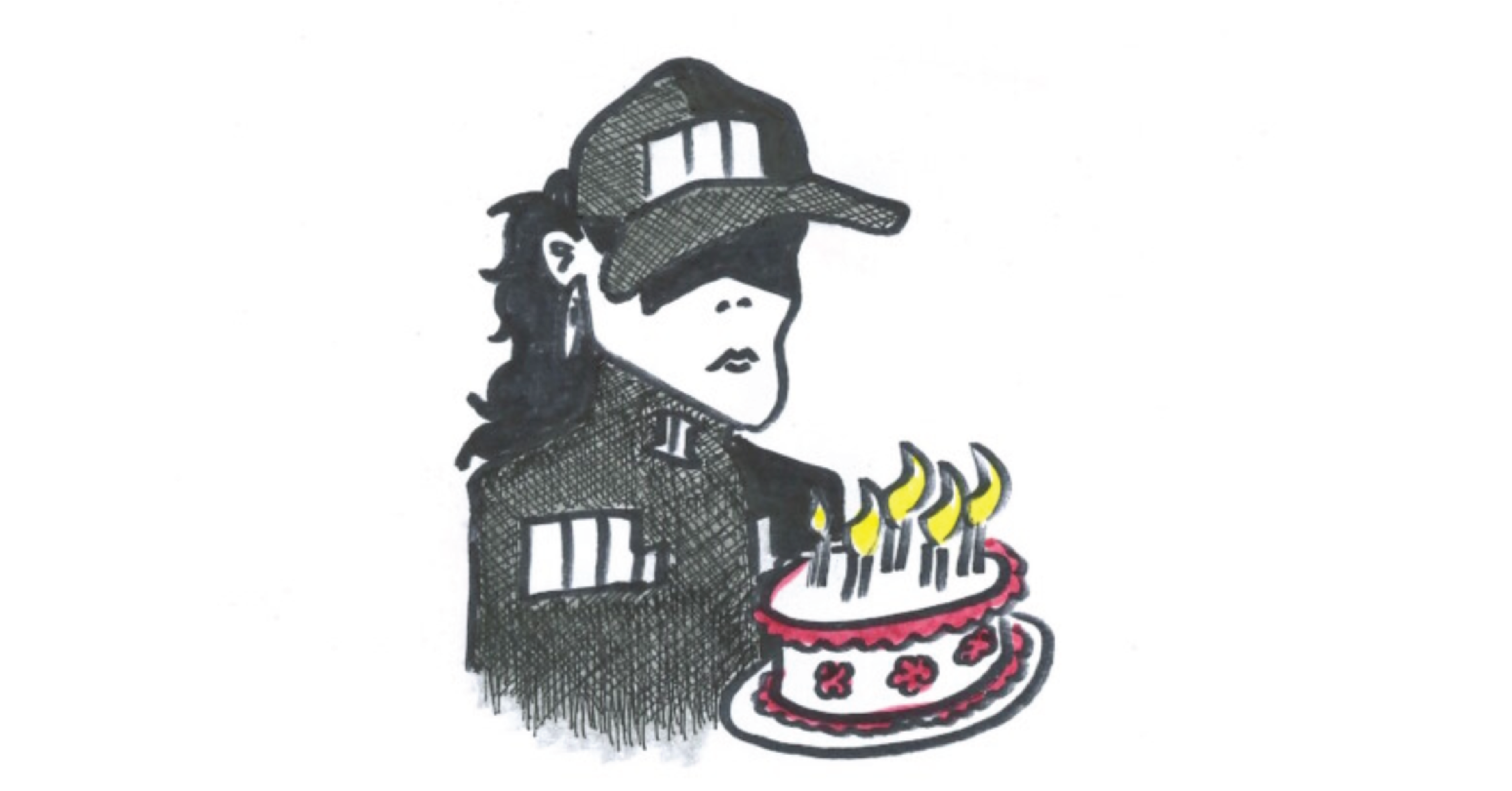 Illustration of Janet Jackson with a birthday cake.