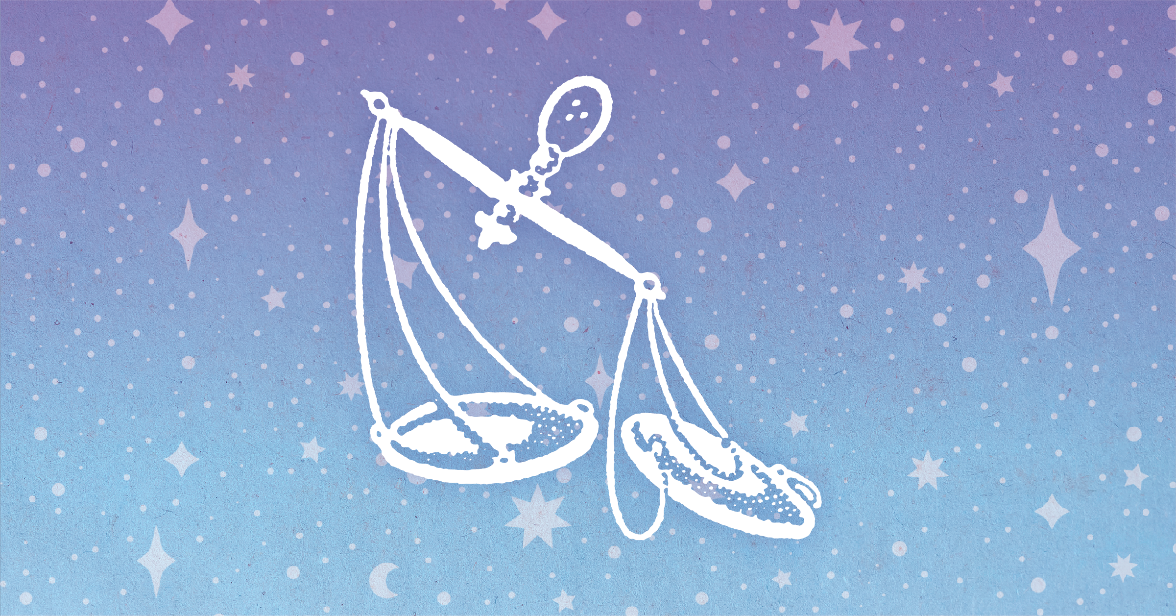 Starry background with an illustration of a balance in front.