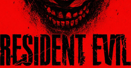 Resident Evil logo on red background.