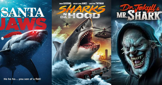 Santa Jaws, Sharks N Da Hood, and Dr. Jekyll and Mr. Shark.