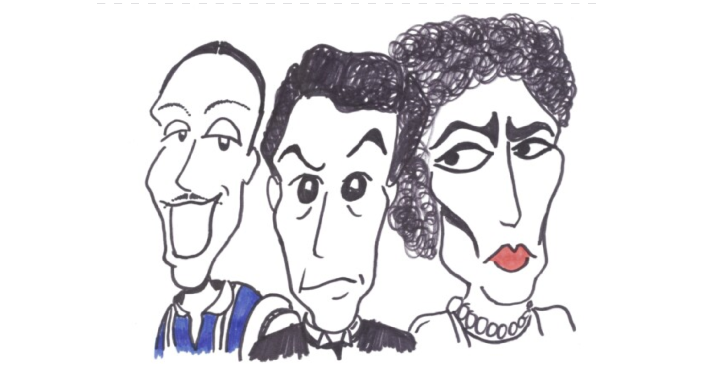 Illustration of various characters played by Tim Curry.